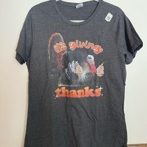 Gray Graphic Tee with Turkey Design